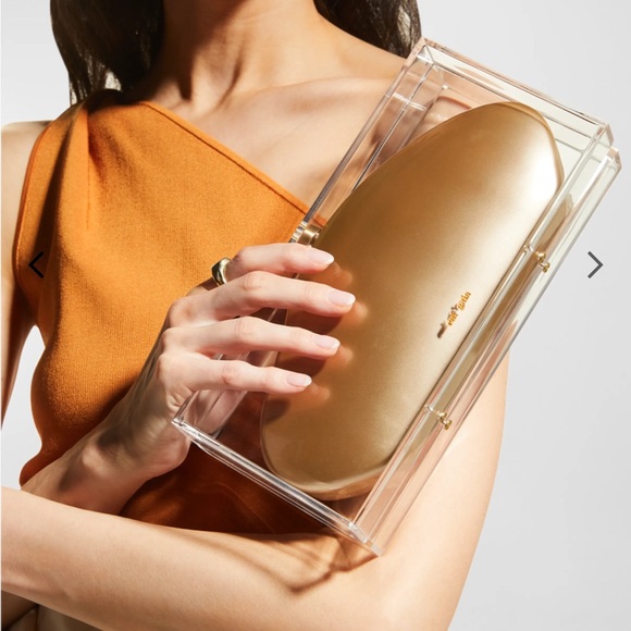 CULT GAIA Metallic Gold Clutch Enclosed In Acrylic-LOWEST PRICE AROUND - Picture 3 of 13